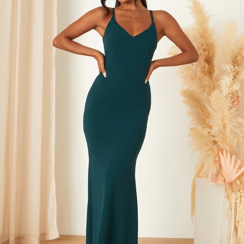 Lulus Moments Of Bliss Forest Green Backless Mermaid Maxi Dress / Size Small